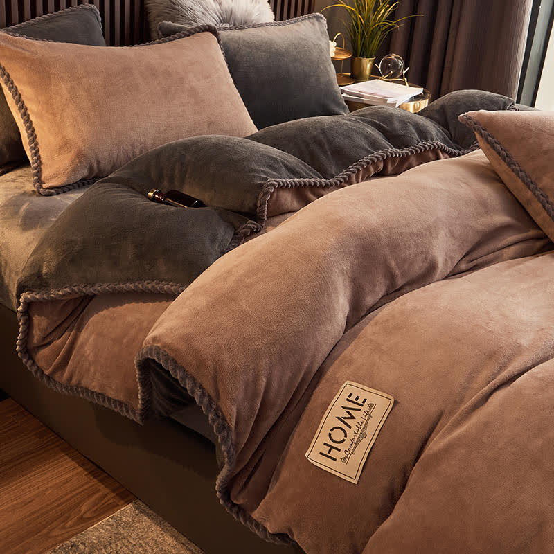 Solid Color Plush Fleece Bedding Set(4PCS) - image 15
