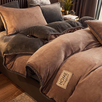 Solid Color Plush Fleece Bedding Set(4PCS) - image 15