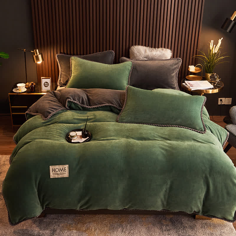 Solid Color Plush Fleece Bedding Set(4PCS) - Dark Green - 1pc Duvet Cover - King - image 8