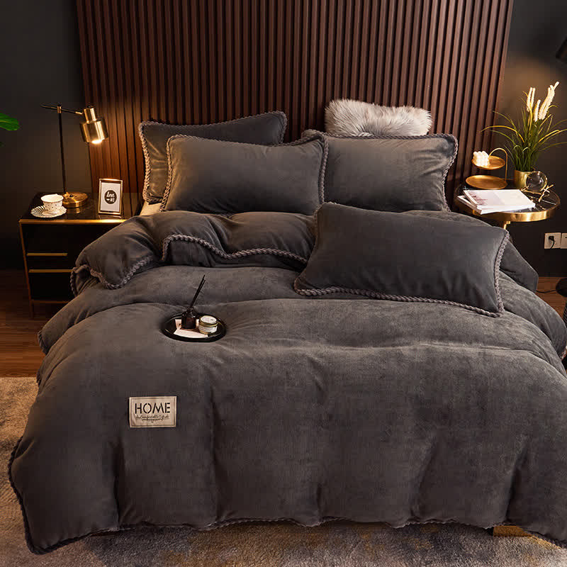 Solid Color Plush Fleece Bedding Set(4PCS) - Dark Gray - 1pc Duvet Cover - King - image 11