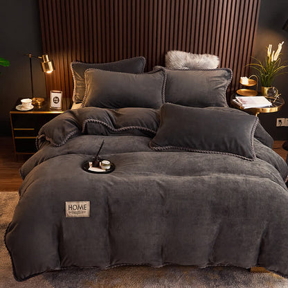 Solid Color Plush Fleece Bedding Set(4PCS) - Dark Gray - 1pc Duvet Cover - King - image 11
