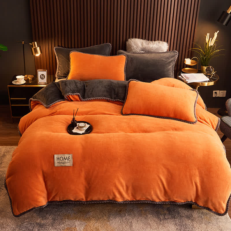 Solid Color Plush Fleece Bedding Set(4PCS) - Orange - 1pc Duvet Cover - King - image 5