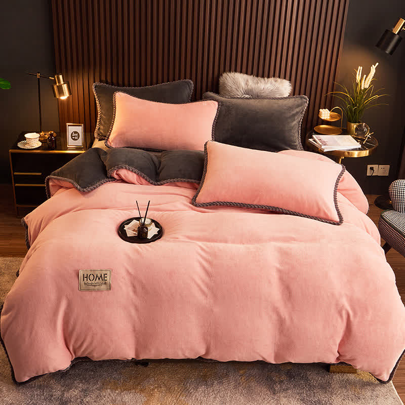 Solid Color Plush Fleece Bedding Set(4PCS) - Light Pink - 1pc Duvet Cover - King - image 12
