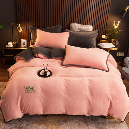 Solid Color Plush Fleece Bedding Set(4PCS) - Light Pink - 1pc Duvet Cover - King - image 12