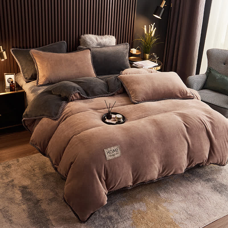 Solid Color Plush Fleece Bedding Set(4PCS) - image 14