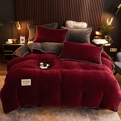 Solid Color Warm Flannel Bedding Set(4PCS)