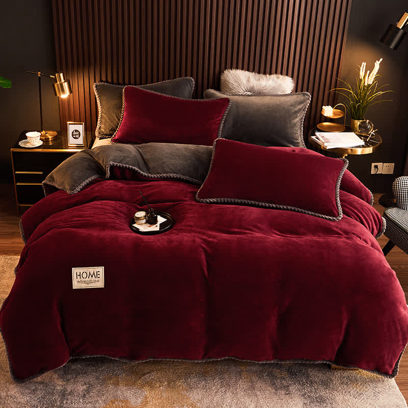 Solid Color Plush Fleece Bedding Set(4PCS) - Wine Red - 1pc Duvet Cover - King - image 0