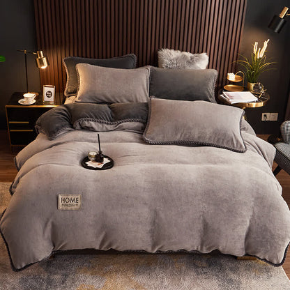 Solid Color Plush Fleece Bedding Set(4PCS) - Gray - 1pc Duvet Cover - King - image 6