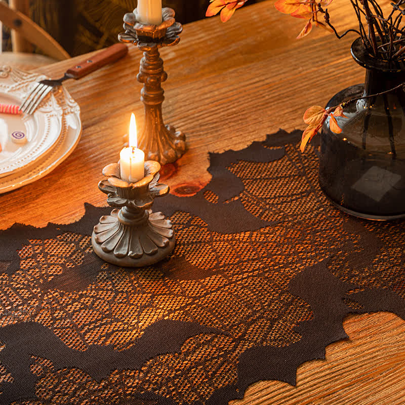 Halloween Spider Web Bat Table Runner