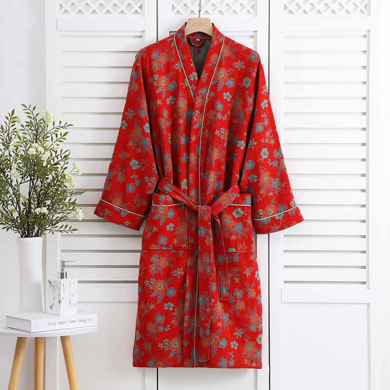 Kimono Cotton Gauze Floral Bathrobe