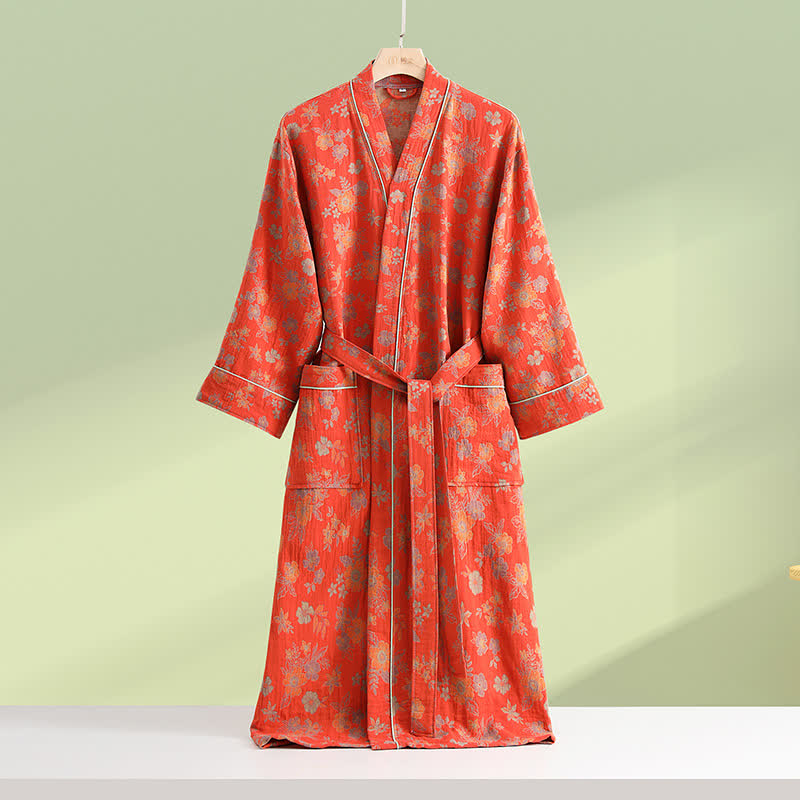 Kimono Cotton Gauze Floral Bathrobe