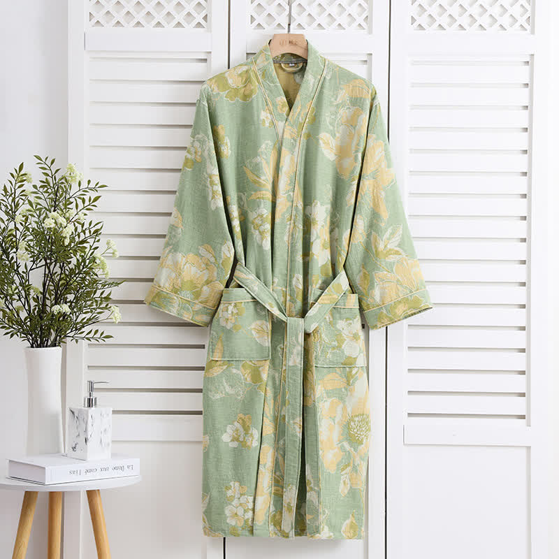 Pure Cotton Elegant Floral Soft Bathrobe