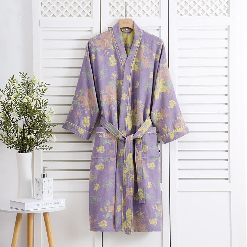 Cotton Gauze Floral Lily Soft Bathrobe