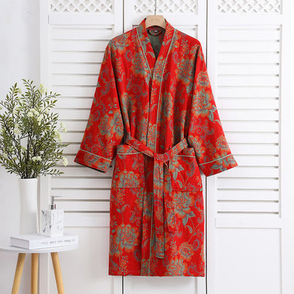 Luxurious floral Kimono Cotton Gauze Bathrobe