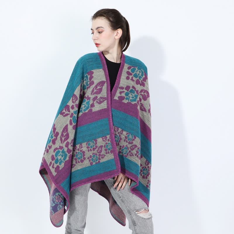 Jacquard Floral Acrylic Shawl Cape