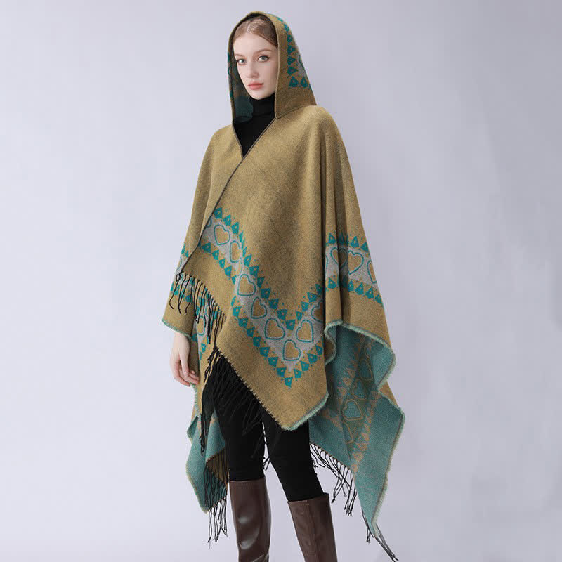 Hooded Tassel Travel Shawl Cape