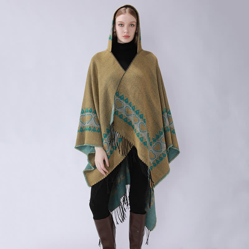 Hooded Tassel Travel Shawl Cape