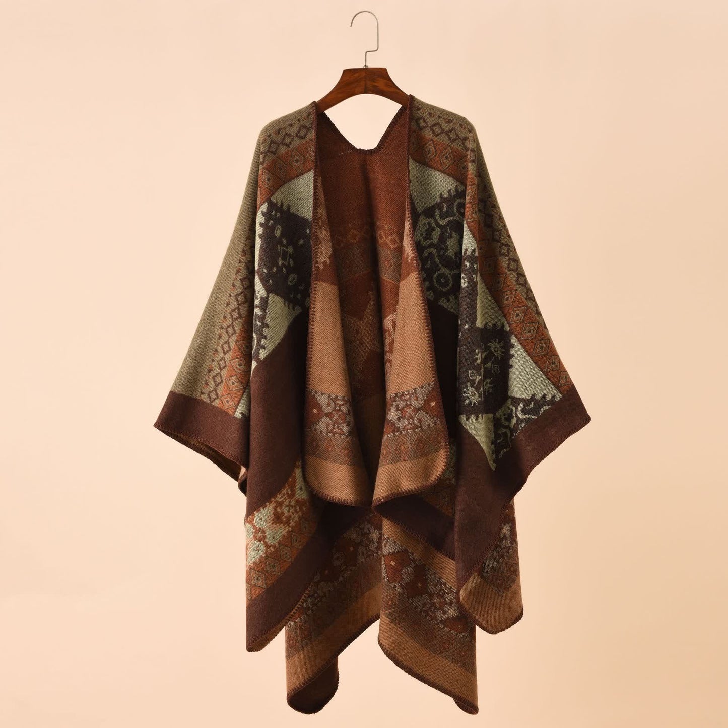 Retro Geometric Soft Shawl Cape