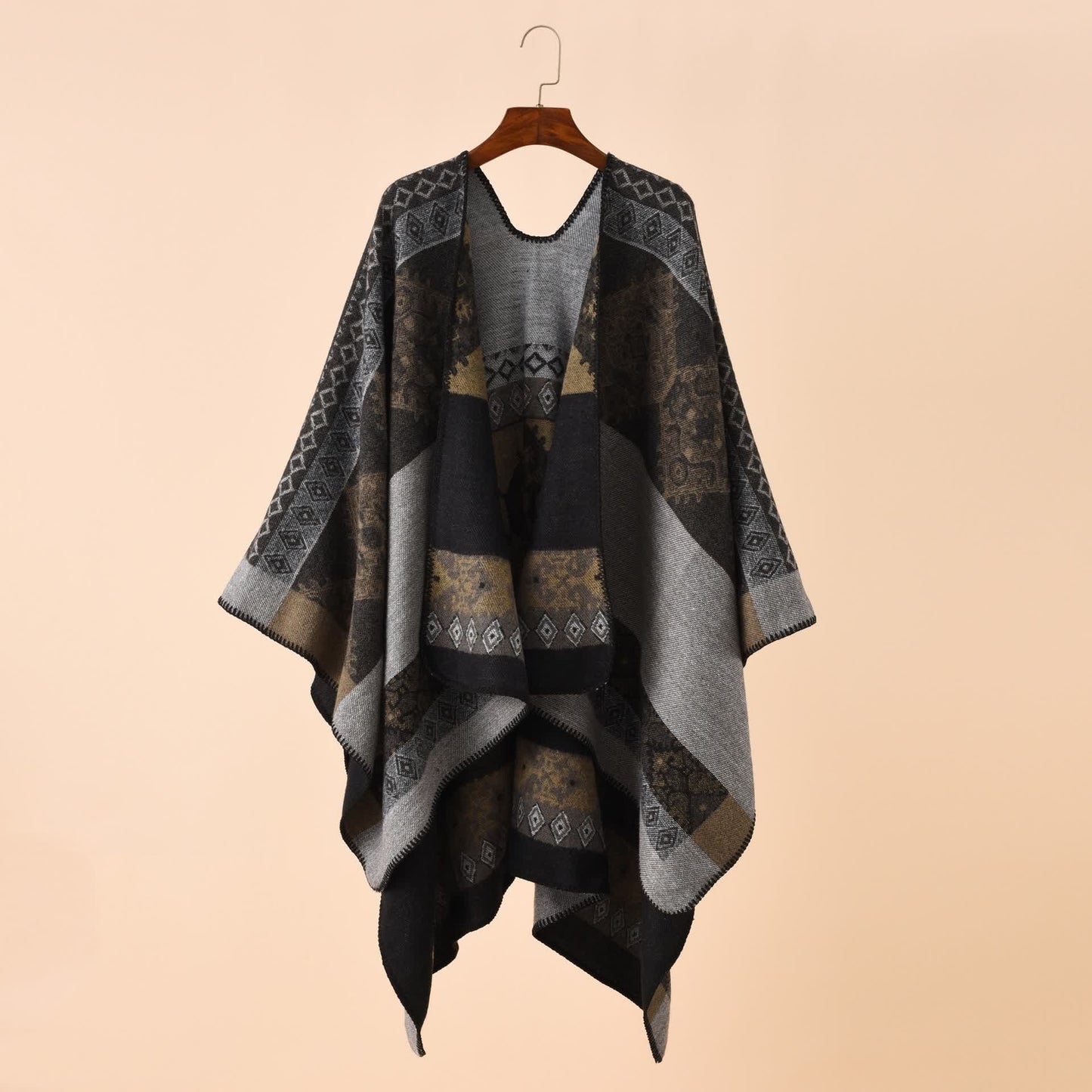 Retro Geometric Soft Shawl Cape