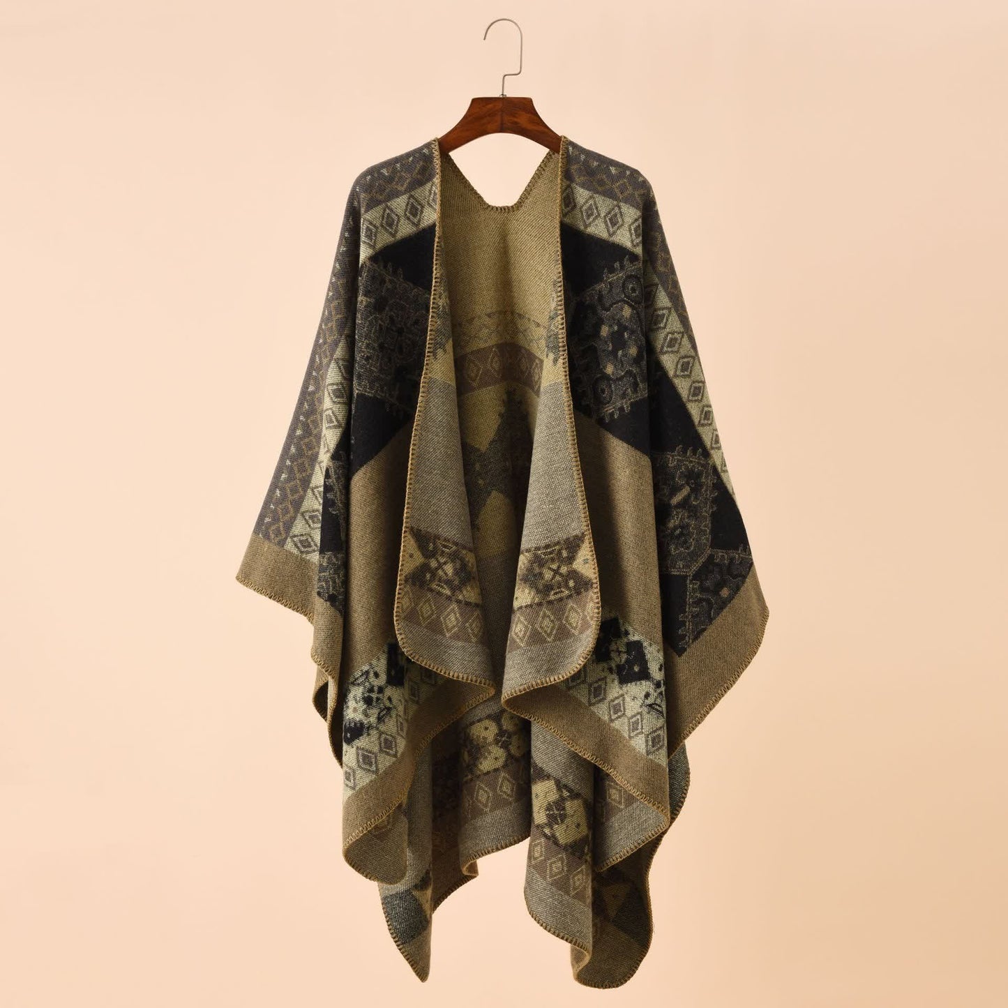 Retro Geometric Soft Shawl Cape