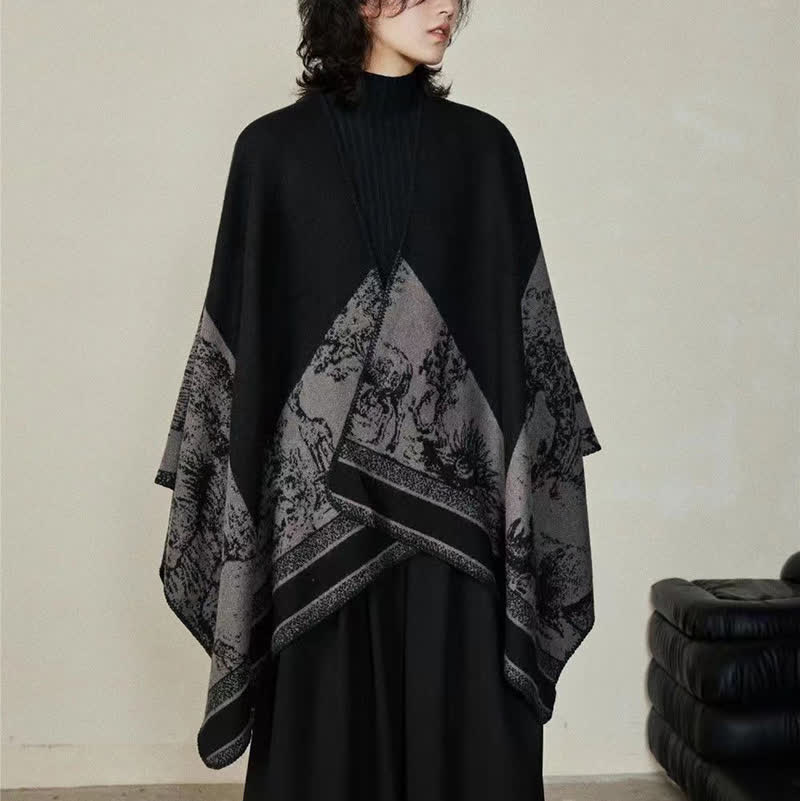 Elegant Forest Reversible Shawl Cape