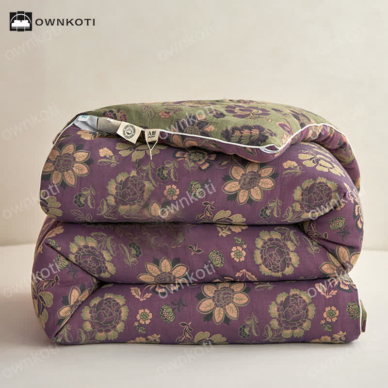 Elegant Floral Reversible Jacquard Cotton Quilt