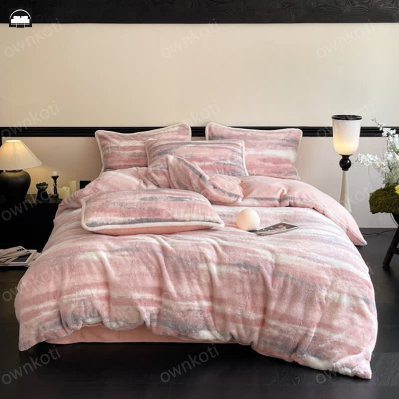 Pink Flannel Duvet Cover Bedding Set(4PCS)