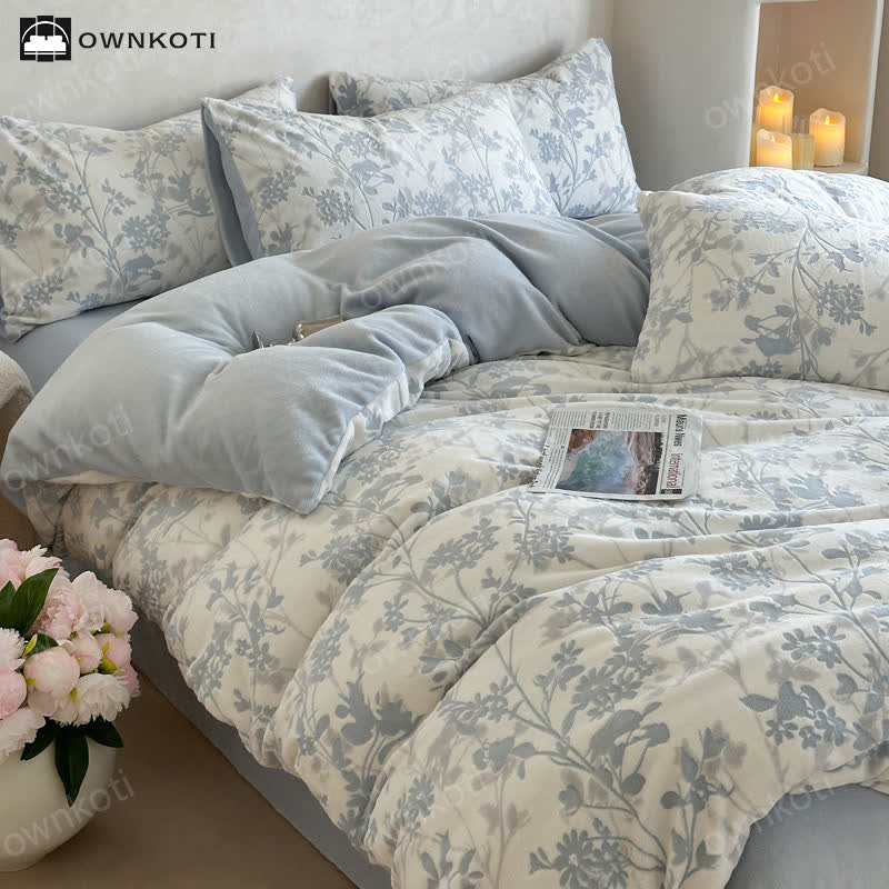 Elegant Floral Soft Velvet Bedding Set(4PCS)