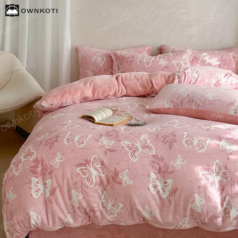 Butterfly Velvet Warm Bedding Set(4PCS)