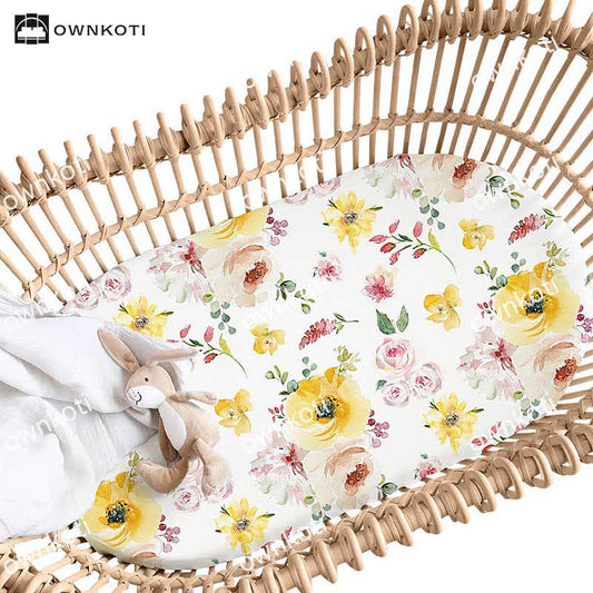 Elastic Floral Moses Basket Bassinet Sheet