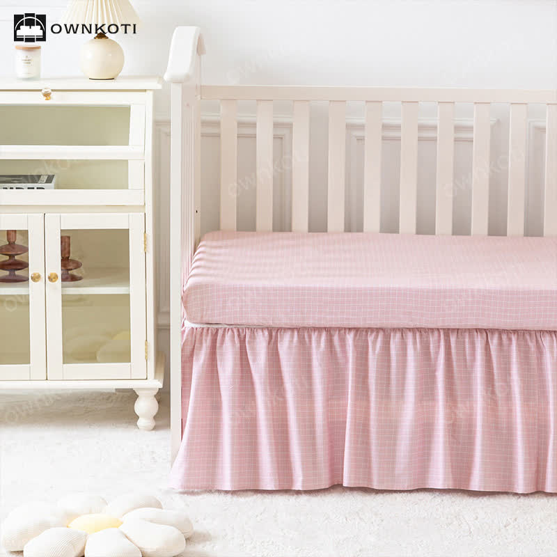 Girly Pink Cotton Crib Bedding Set(3PCS)