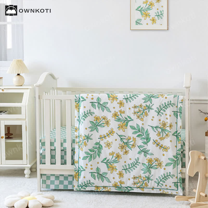 Pure Cotton Floral Crib Bedding Set(3PCS)