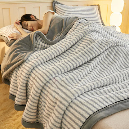 Striped Fleece Duvet Cover Throw Blanket