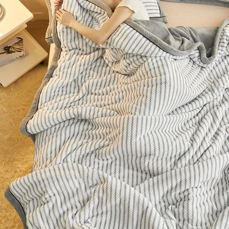 Striped Fleece Duvet Cover Throw Blanket