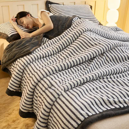 Striped Fleece Duvet Cover Throw Blanket