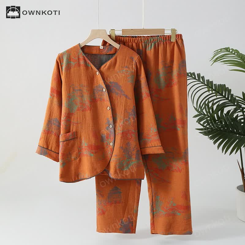 Cotton Gauze Long-sleeve Jacquard Pajama Set