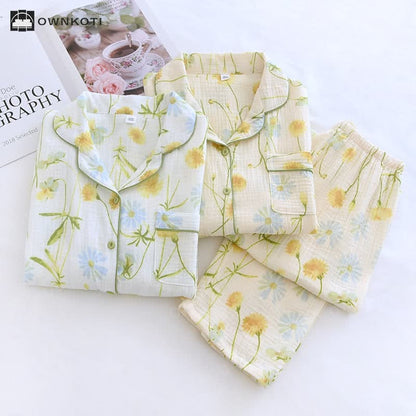 Rural Daisy Cotton Gauze Cardigan Pajama Set