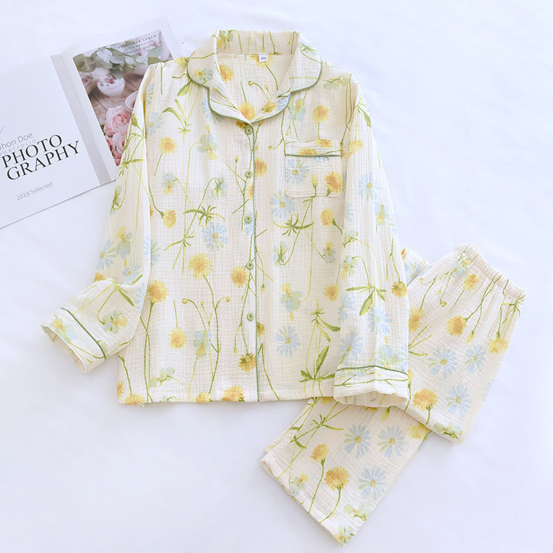 Rural Daisy Cotton Gauze Cardigan Pajama Set