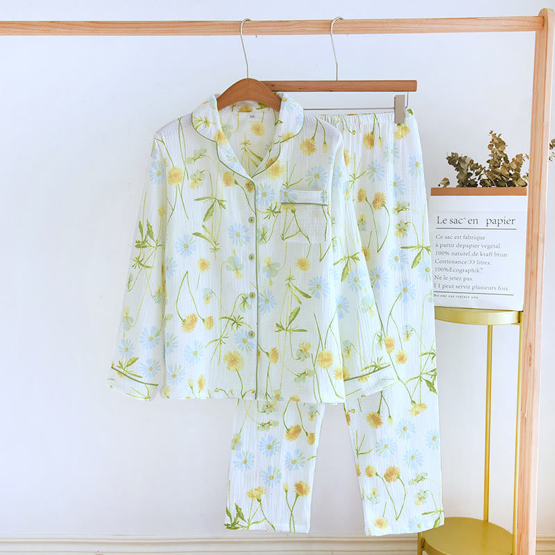Rural Daisy Cotton Gauze Cardigan Pajama Set