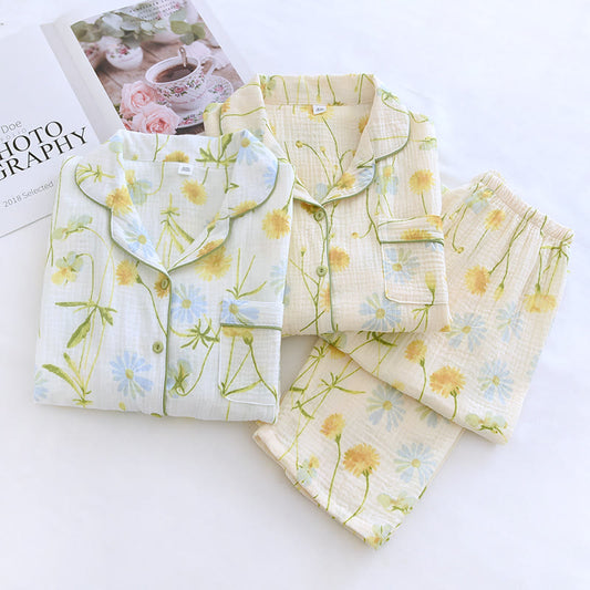 Rural Daisy Cotton Gauze Cardigan Pajama Set