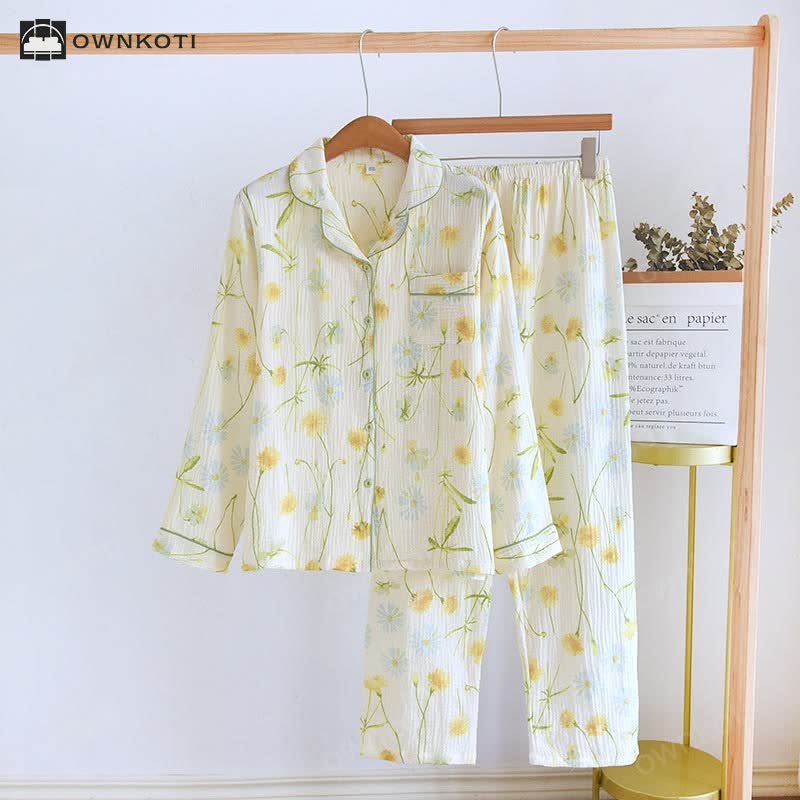 Rural Daisy Cotton Gauze Cardigan Pajama Set