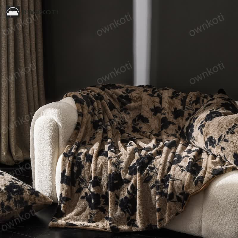 Velvet Vintage Floral Sofa Throw Blanket