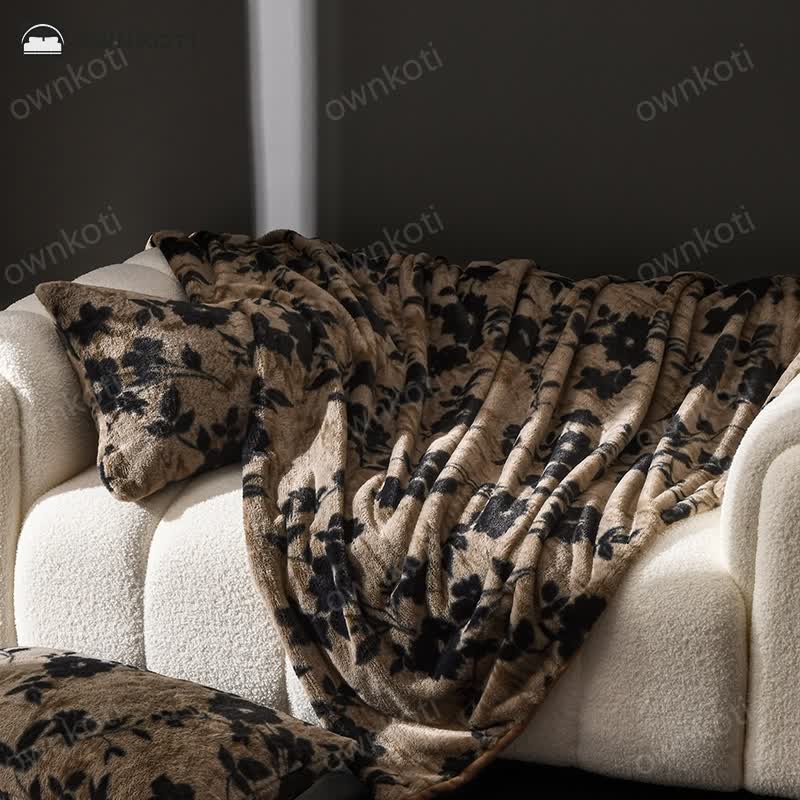 Velvet Vintage Floral Sofa Throw Blanket