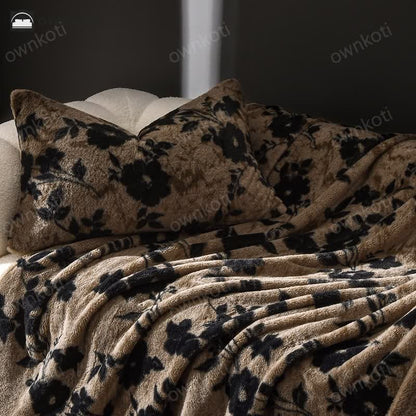 Velvet Vintage Floral Sofa Throw Blanket