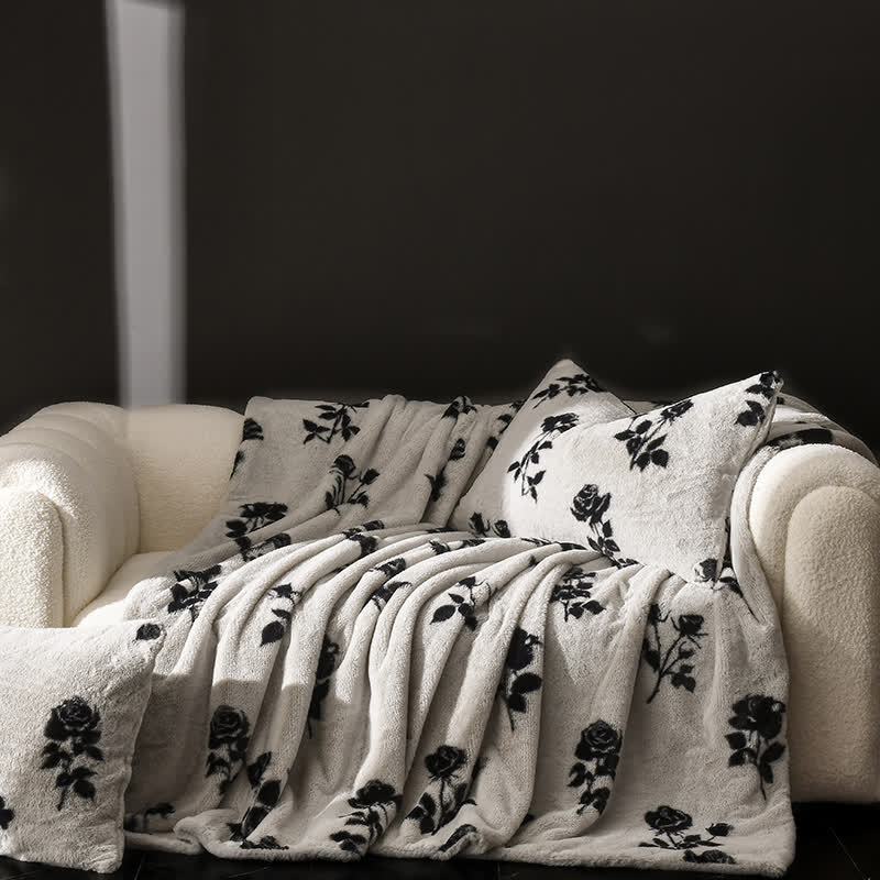 Retro Rose Velvet Warm Throw Blanket - Silver Gray - 79"W x 90"L - image 0