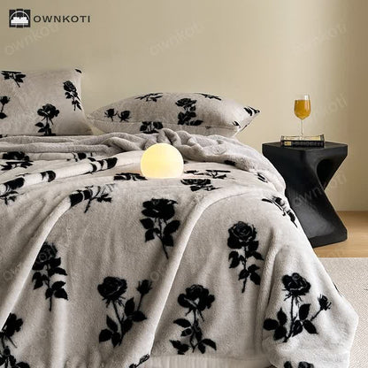 Retro Rose Velvet Warm Throw Blanket