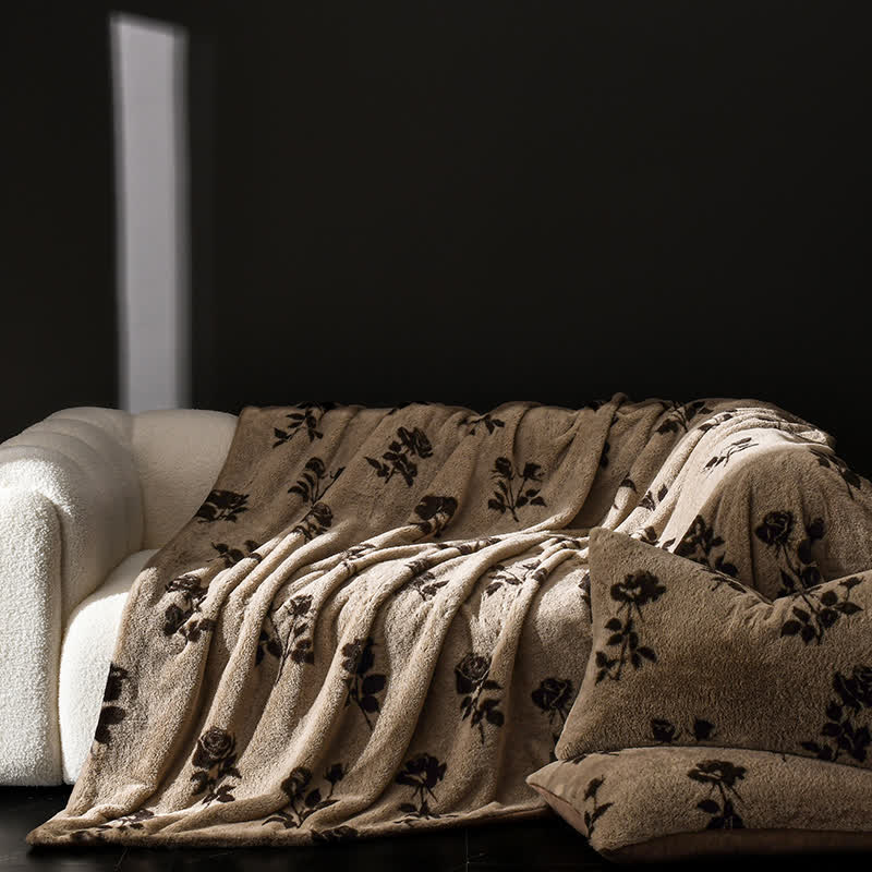 Retro Rose Velvet Warm Throw Blanket - Coffee - 79"W x 90"L - image 9