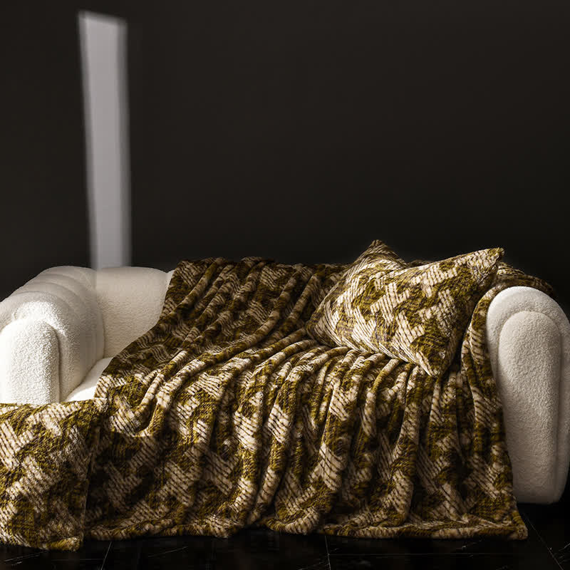 Velvet Windmill Sofa Throw Blanket - Olive Green & Brown - 59"W x 79"L - image 0