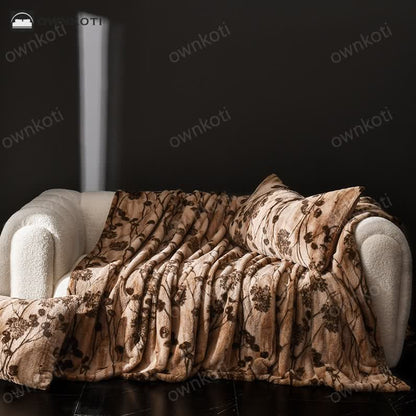 Velvet Rustic Floral Sofa Throw Blanket