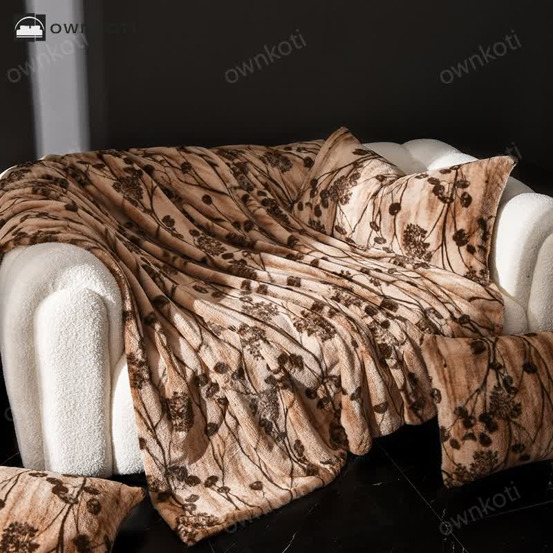 Velvet Rustic Floral Sofa Throw Blanket